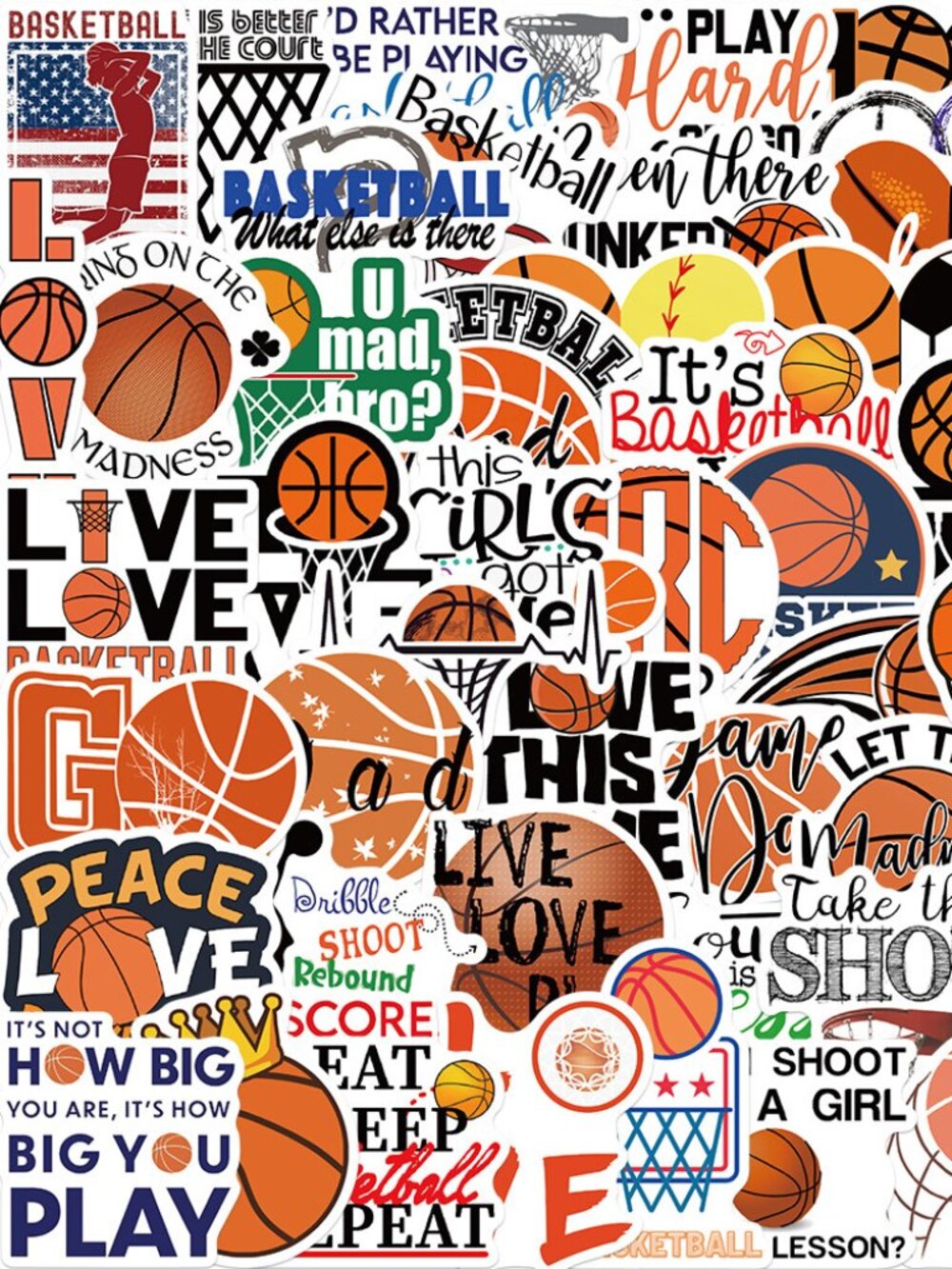 50PCS Basketball Sports Stickers Waterproof Vinyl Decal Pack